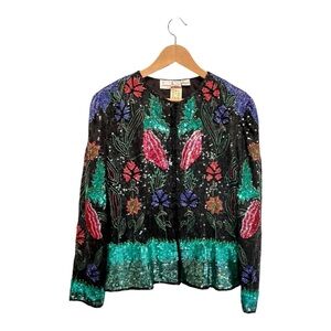 Laurence Kazar Vintage 90s But NWT Floral Garden Party Heavily Beaded Jacket XL
